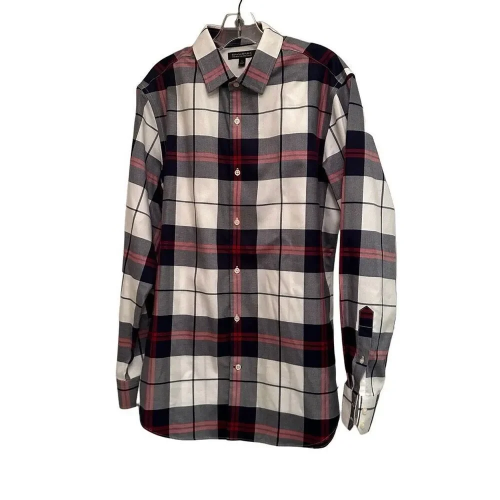 Plaid Banana Republic slim fit dress shirt- size L